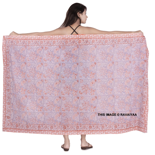 Sarong en coton fait à la main de couleur rose, foulards indiens imprimés à la main, dupatta imprimé floral décoratif, paréo de plage pour femmes, couverture de maillot de bain