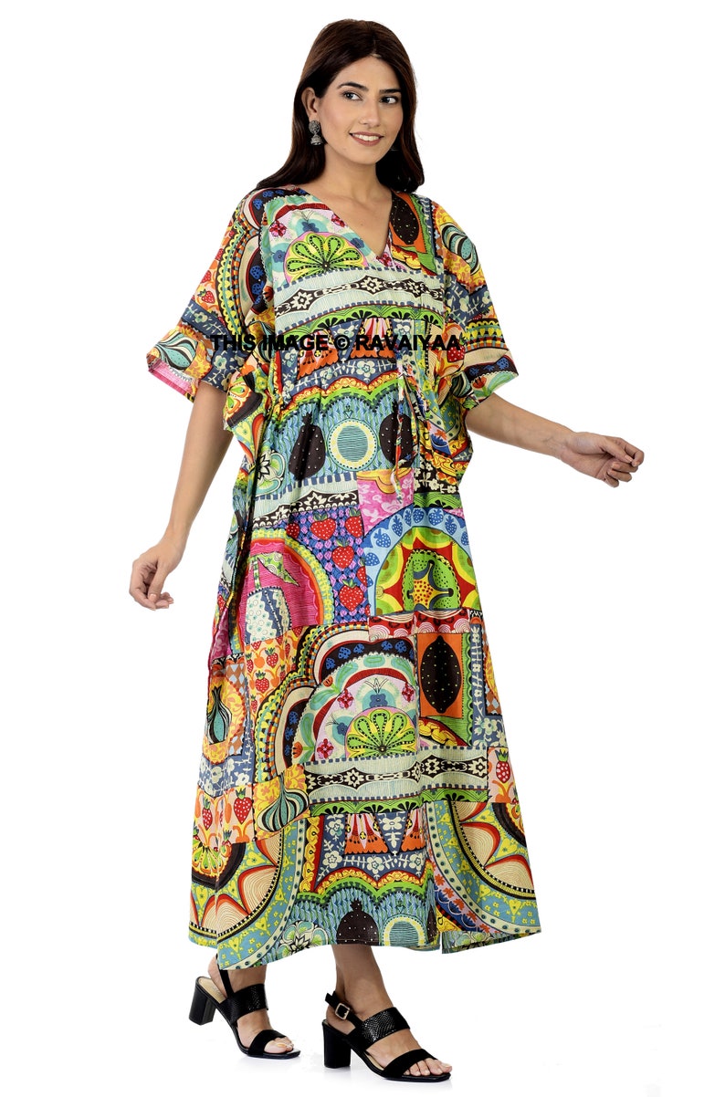 Abstract Printed Perfect long dress Women Caftan Sleepwear Best Gift for her Indian Soft Cotton Kaftan For to be Moms beach cover up