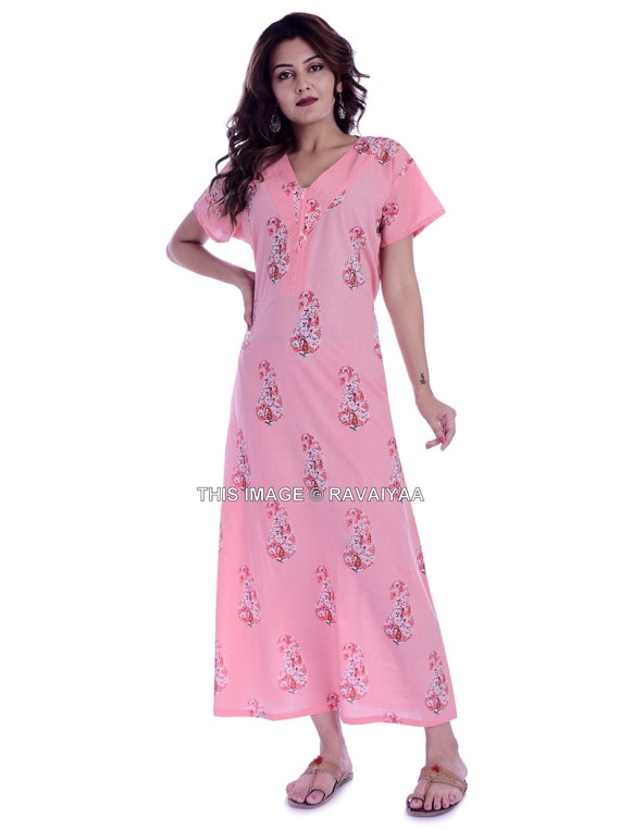 Buy SWEETNIGHT Women's Pure Cotton Front Open Pastel Night Dress with Dot  Print Online at desertcartINDIA