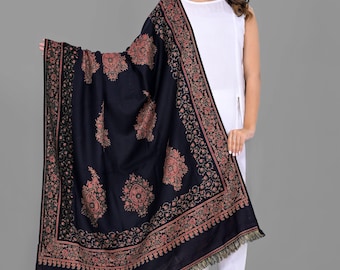 Indian wool shawl, Designer shawl, Handmade shawl, Fashionable  wool shawl, Women and Men - Large Reversible shawl, Jamawar Shawl Stole