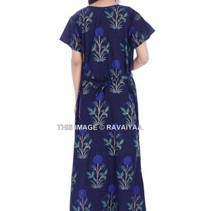 Indian Nighty, Women Nighty, Summer Night Dress, Sleepwear, Floral Print, Casual Nightwear Gown, Pure Cotton, India Cotton, Blue Night Gown image 5