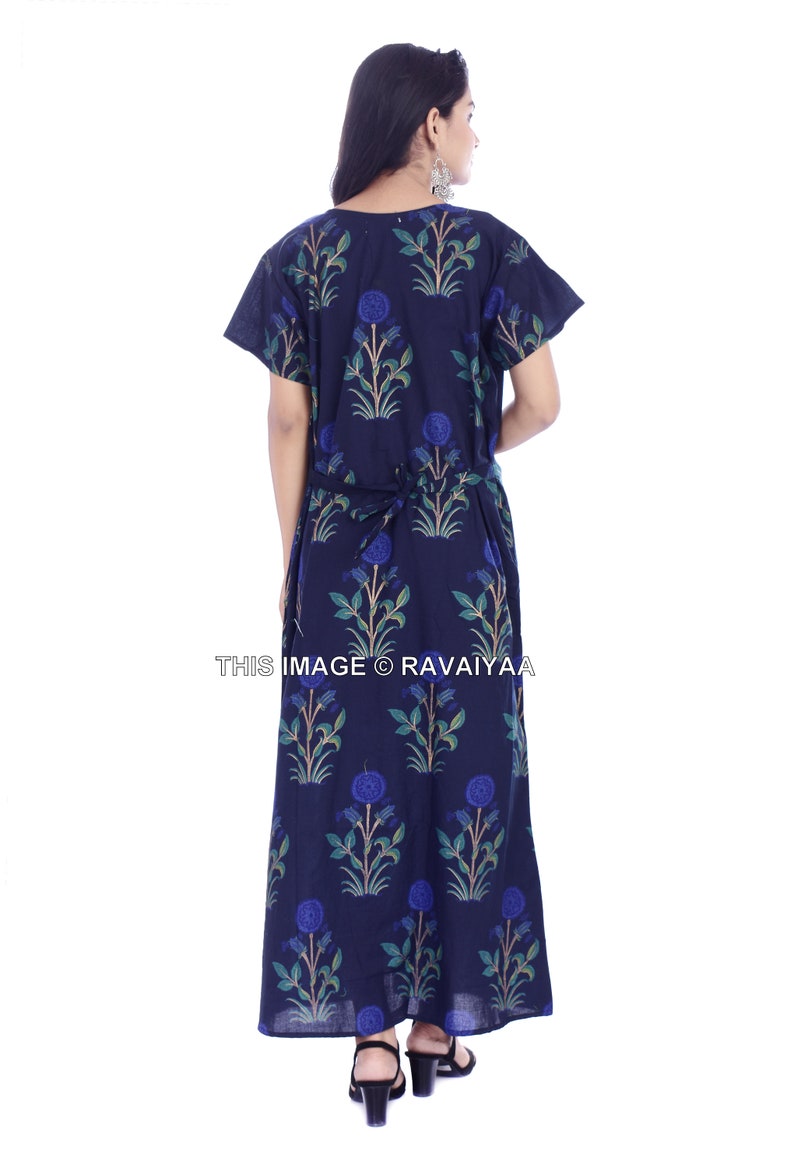 Indian Nighty, Women Nighty, Summer Night Dress, Sleepwear, Floral Print, Casual Nightwear Gown, Pure Cotton, India Cotton, Blue Night Gown image 5