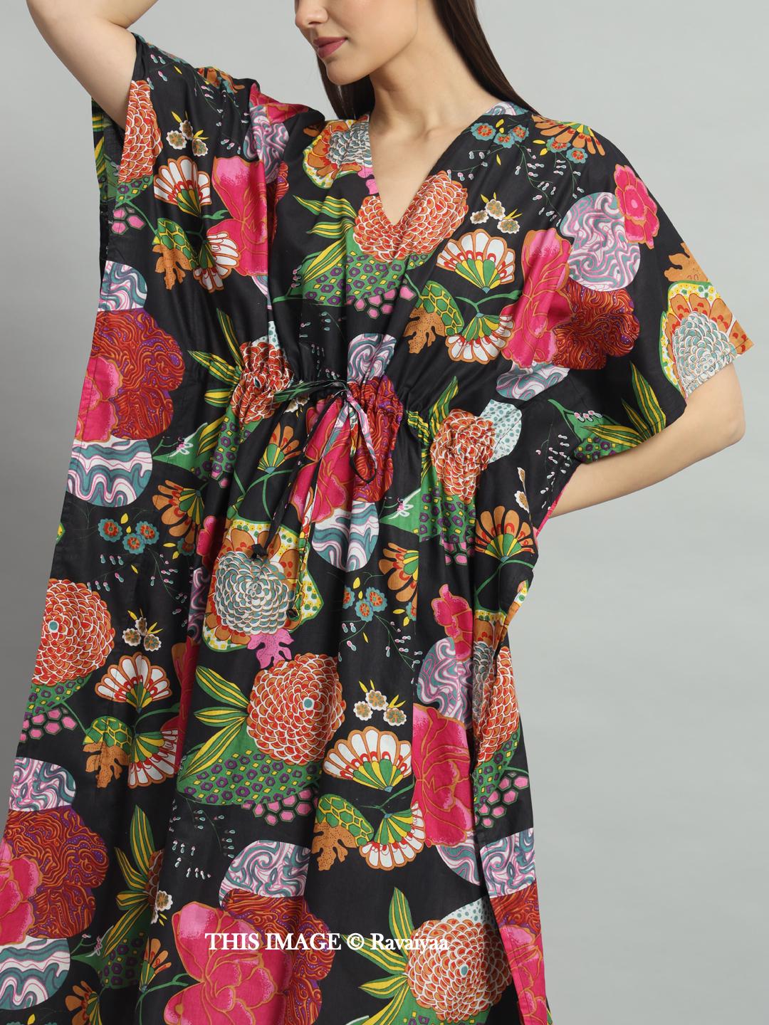 Kaftan Indio Con Estampado De Seda Satinada Para Salir