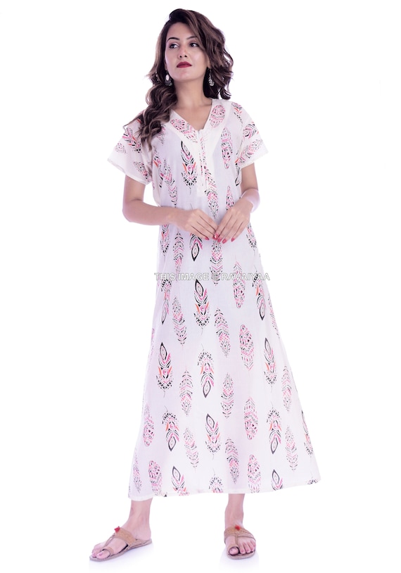 Urali® Jaipuri Printed 100% Cotton Night Gown - Urali