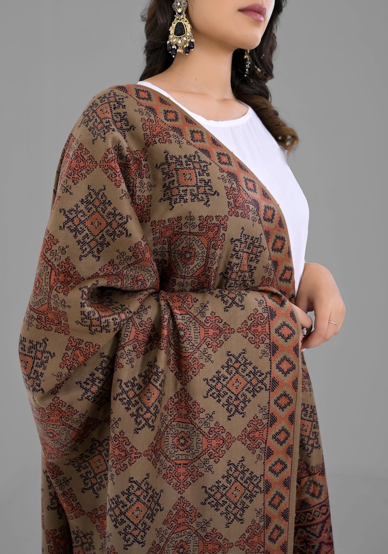 Bright Wool Pashmina Shawl| Floral Pashmina Shawl Winter Wraps for Women Autumn Fall Stole Christmas Gift Bohemian Style Boho | Head Cover image 1