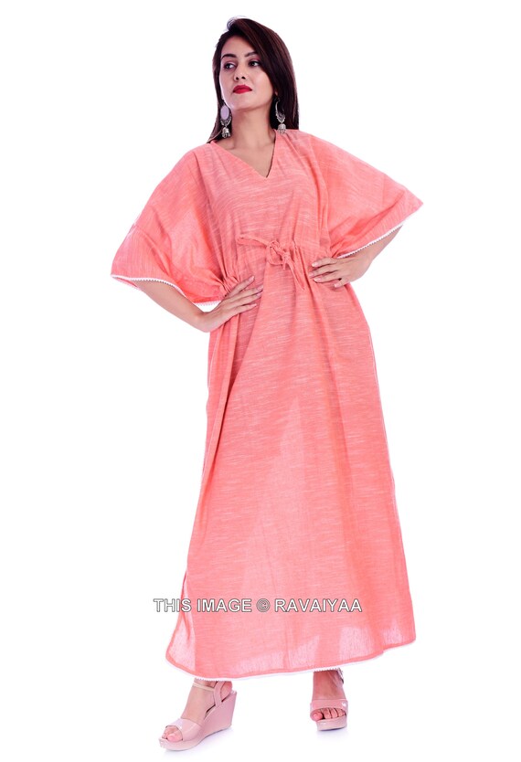 Pink Cotton Caftan Maxi Dress Long Kaftan Plus Size Dress Etsy