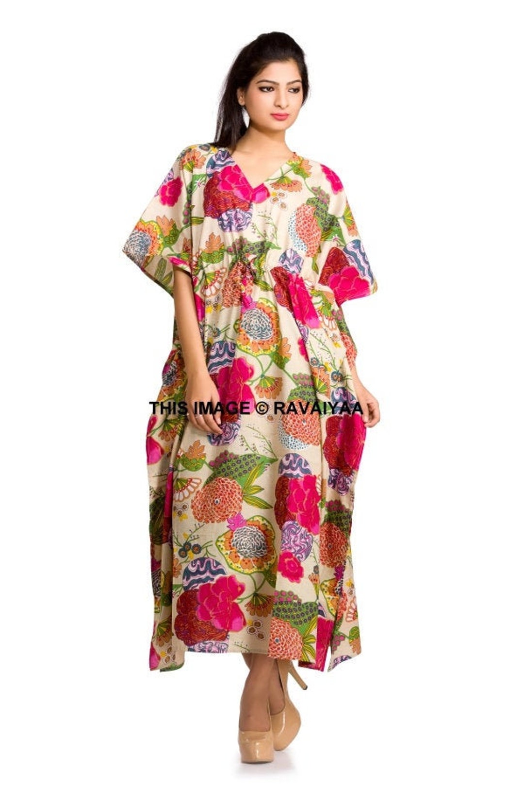 Long Floral Kaftan, Caftan, Cotton Kaftan Maxi Dress, Indian Dress, Plus Size Women's Clothing