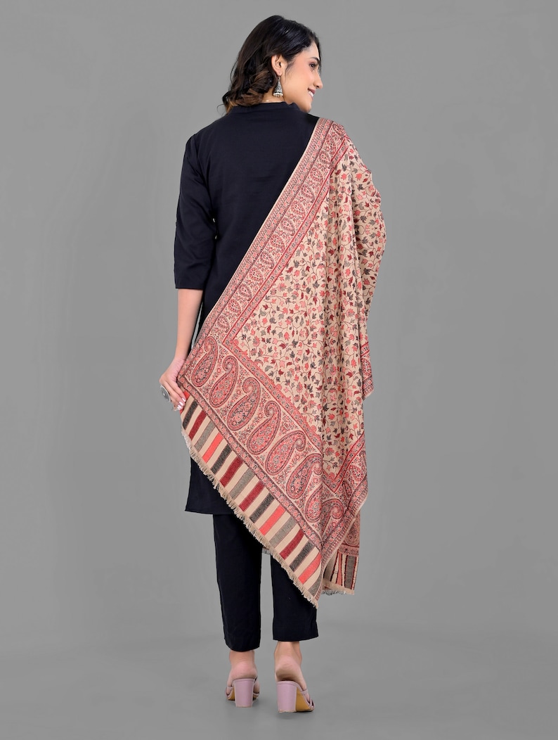 Indian 100% Pashmina Wool Kaani Floral-Paisley Shawl Scarf Women Large Wrap Stole 30 x 80 inches Meditation Shawl Christmas Gift Winter Wrap image 9