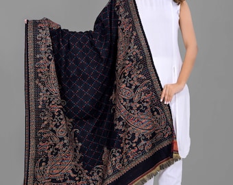 Indian Wool Shawl, Pashmina Scarf Wrap, Meditation Shawl Wrap Luxury, Winter Stole, Christmas Gift, Zen Boho Shawl, Indian Paisley Shawl
