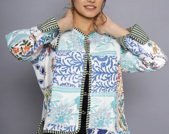 Patchwork Quilted Jacken Baumwolle Floral Boho Stil Herbst Winter Jacke Mantel Streetwear Boho Quilted Wendejacke für Frauen