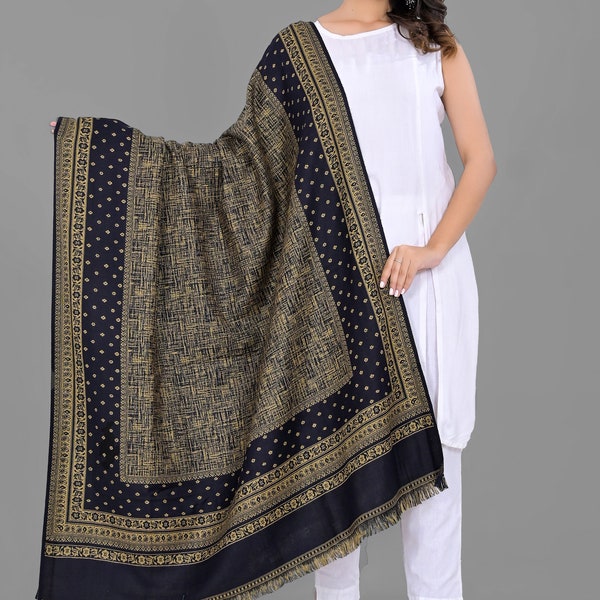 Indian Shawl, Soft Luxury Long Winter Blanket, Handmade Meditation Throw, Indian Jamawar Design  Home Wear Body Warmer Shawl Gift for Her