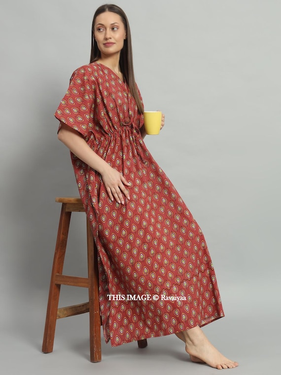 bohemian night dress Bohemian Dress, Night Gown, Spa Beach Coverup, Work From Home Basics, Plus  size Cotton Caftan, Long Kaftan, Maxi Dress, Tunic, Summer Dress