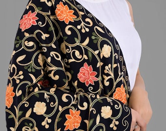 Embroidered Floral Stole/ Maroon Stole/ Black Stole/ Fashion Scarf/ gift scarf/ woolen scarf/ wrap Large Wool Shawl 80"x30" Indian Shawl