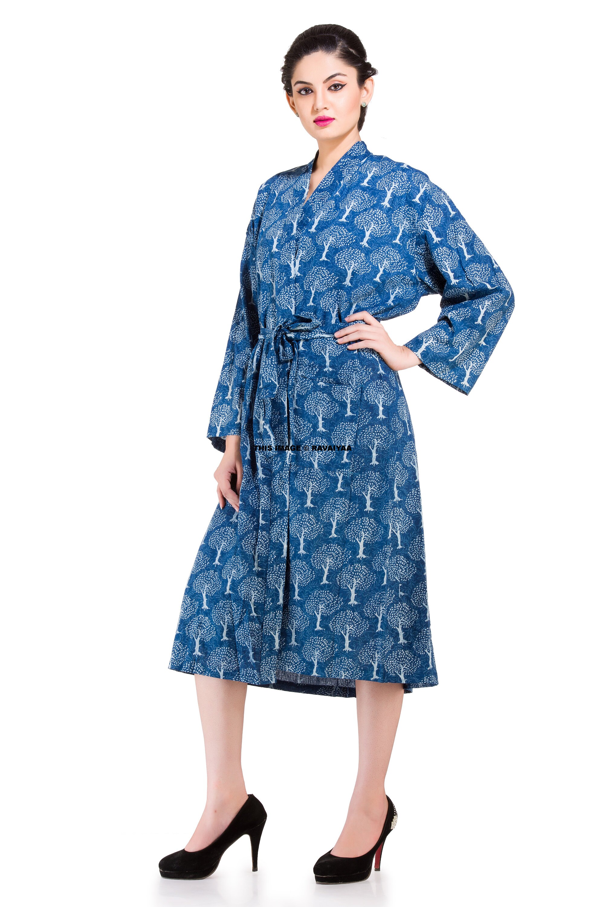 Indigo Cotton Kimono Robes for Women Indian Dressing Gown - Etsy