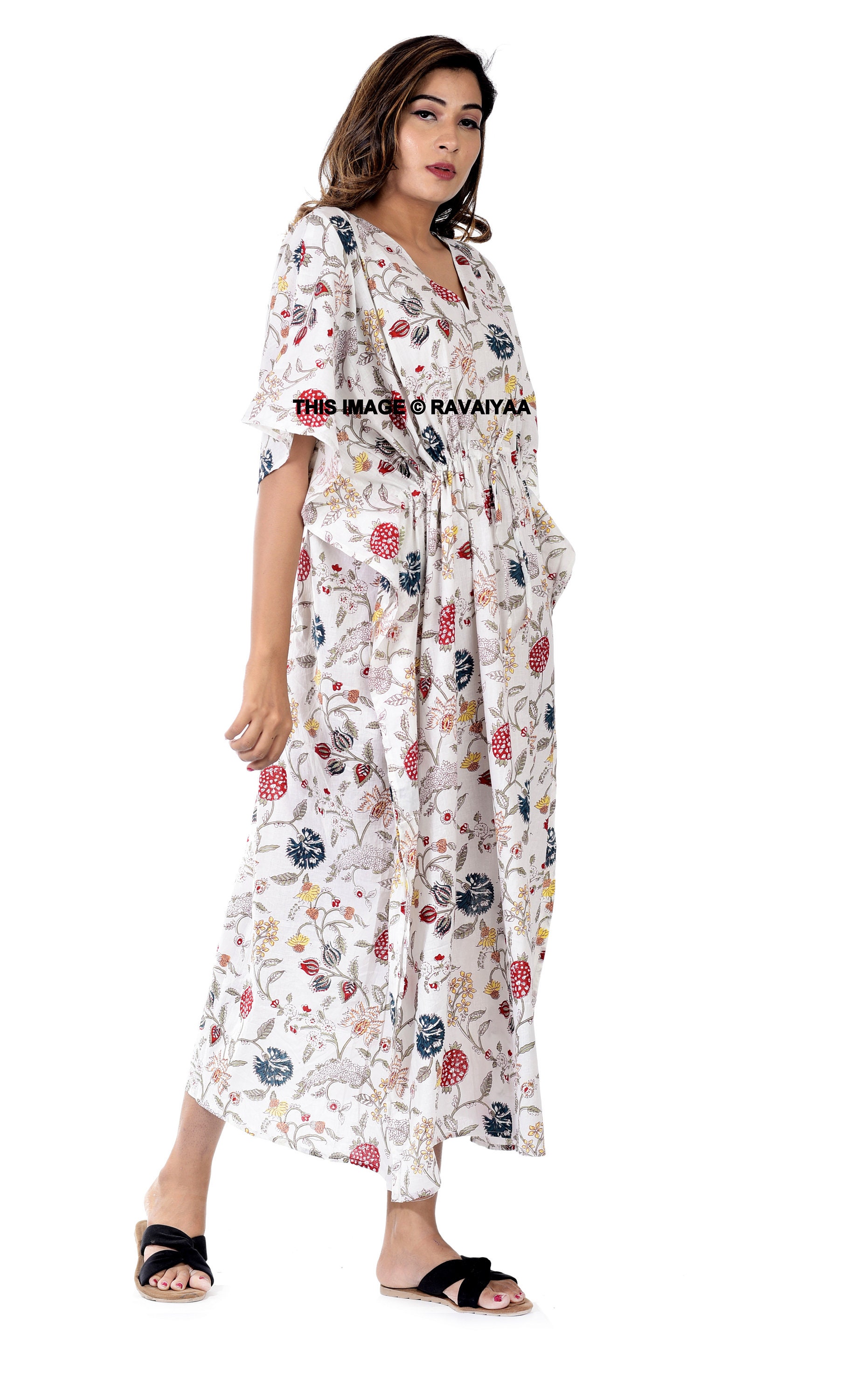 Indian Floral Kaftan Women Cotton Long Kaftan Dress for to Etsy