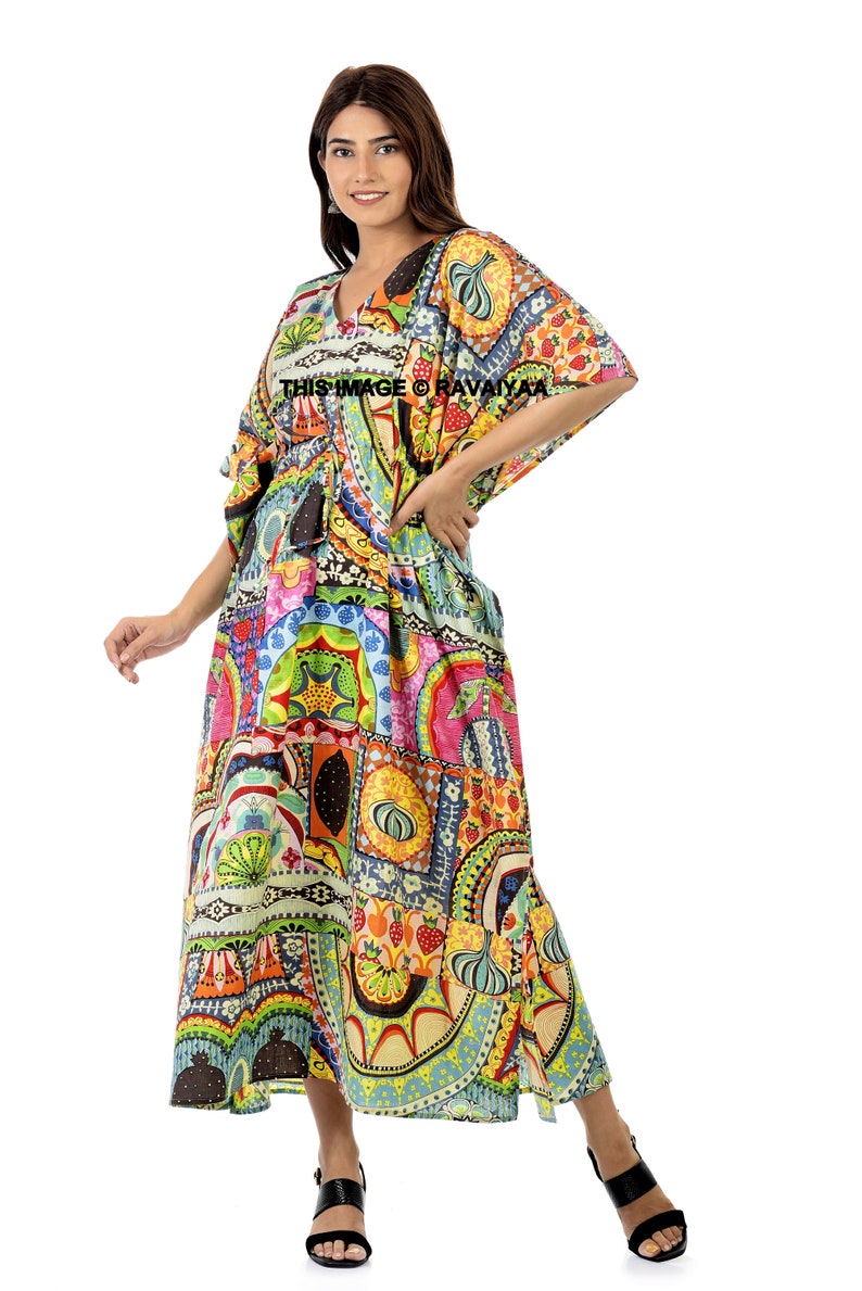 Abstract Printed Perfect long dress Women Caftan Sleepwear Best Gift for her Indian Soft Cotton Kaftan For to be Moms beach cover up
