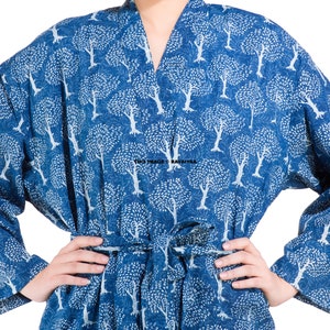 Indigo Cotton Kimono Robes for Women Indian Dressing Gown Unisex Kimono ...