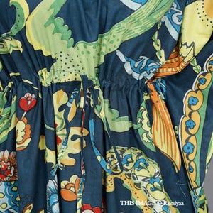 Handmade kaftan, Bird Printed Sleepwear Dressing Caftan, Cotton Organic Tunic, Gifts for her, Resort Wear, Maxi Dress, Beach Wear Blue Gown image 4