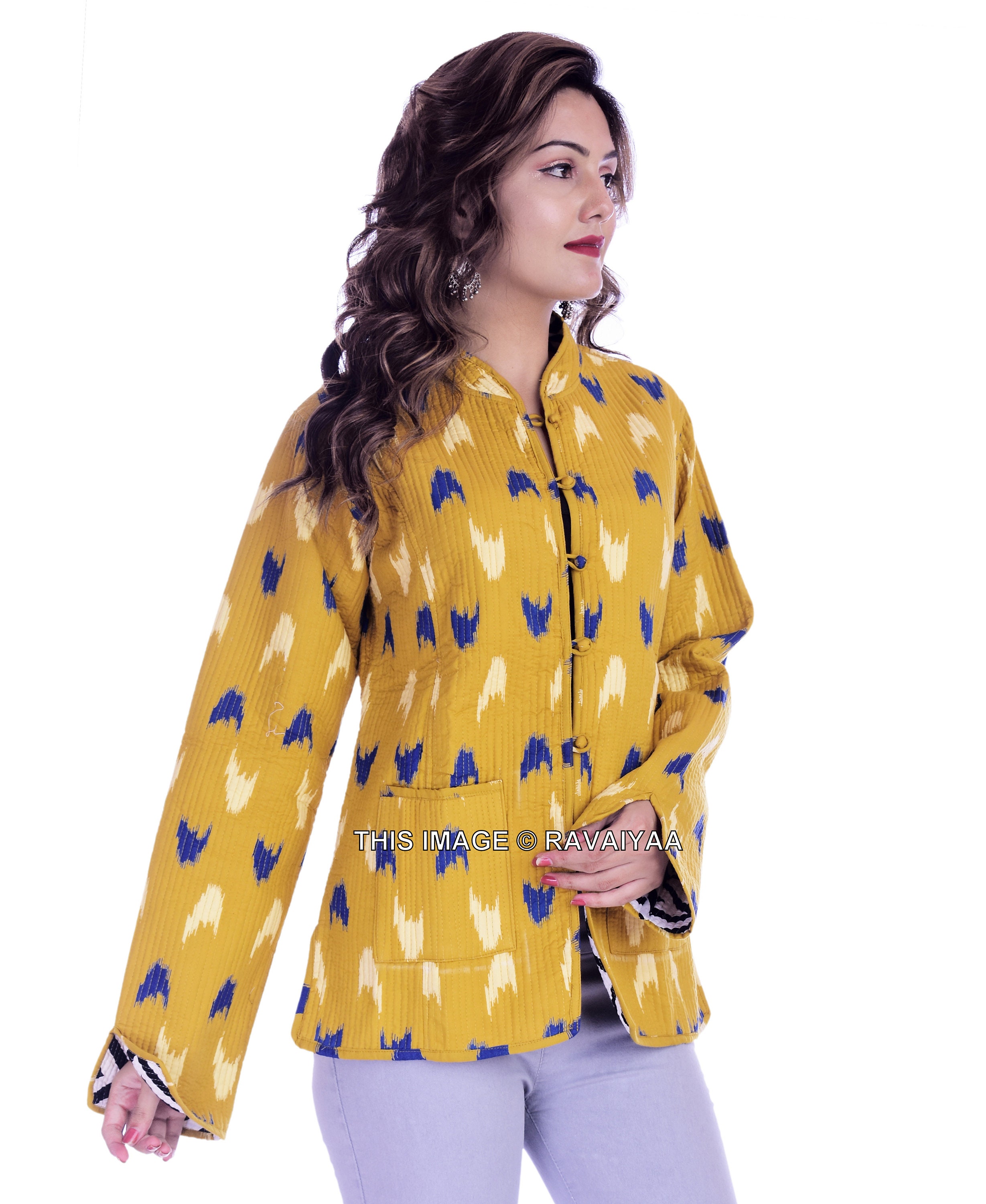 Women Wear Jacket Yellow Ikat Quilted Jacket Cotton Quilted Etsy