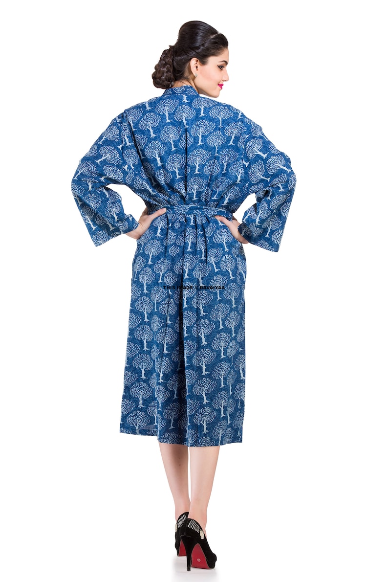 Indigo Robe Indigo Cotton Kimono Robes for Women Indian Dressing Gown Unisex Kimono ...