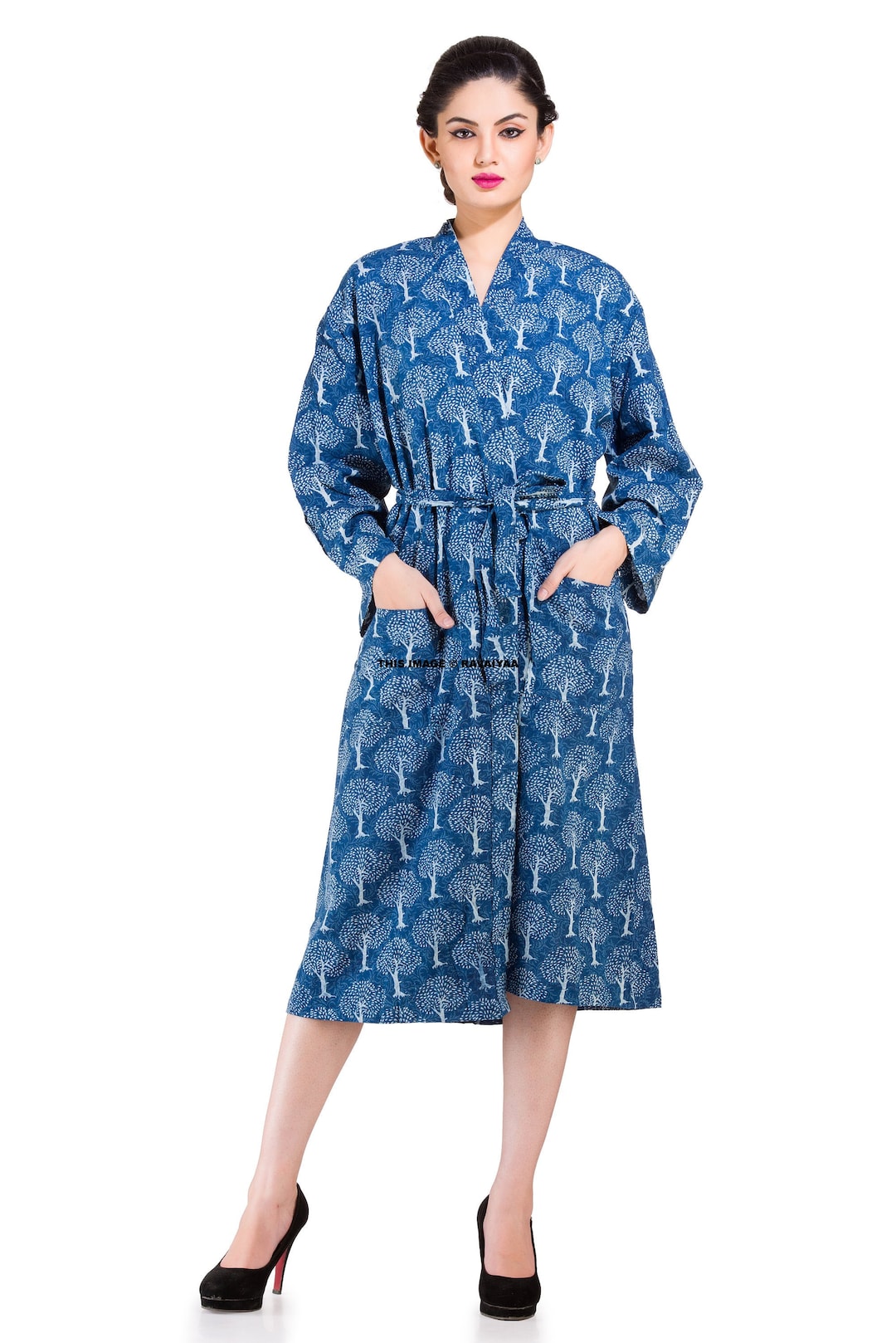 Indigo Cotton Kimono Robes for Women Indian Dressing Gown Unisex Kimono ...