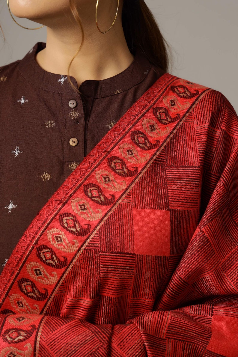 Large Ethnic Jacquard Design Kullu Weave Wool Shawl Meditation Blanket Himalaya Soft Wool Weddings Large Stole Throw Meditation Wrap image 9