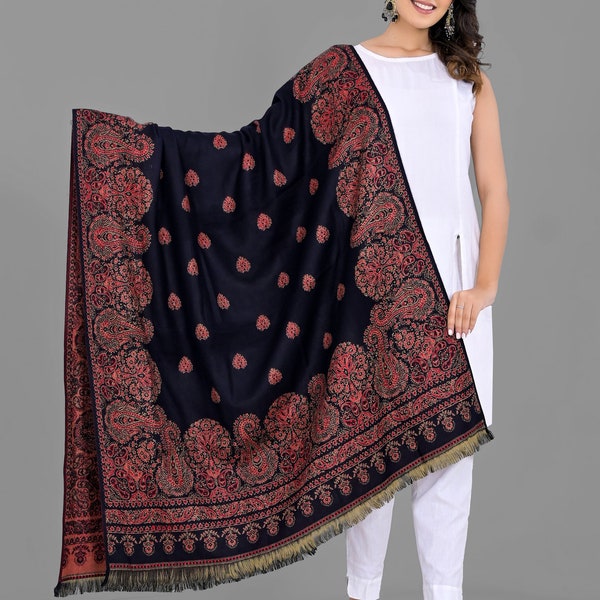 Châle de laine indien, enveloppement d’écharpe Pashmina, châle de méditation de luxe, étole d’hiver, cadeau de Noël, châle Boho Zen, châle Paisley indien