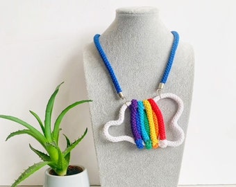 Rainbow Cloud cotton statement necklace • Cloud Necklace • Rainbow Necklace • Cotton Cord Necklace • Gifts for Mum • Vegan Necklace