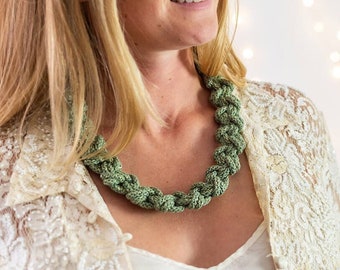 Statement Necklaces Green UK | Knotted Lightweight Necklaces | Cotton Sustainable Necklace | Gifts for Grandma | Neutral Coloured Necklace