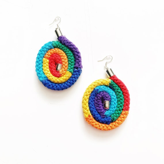 Weird Rainbow Statement Earrings, Funky Earrings, Unusual Earrings, Quirky Earrings, Art Earrings, Large earrings, Oversized Rainbow Earring