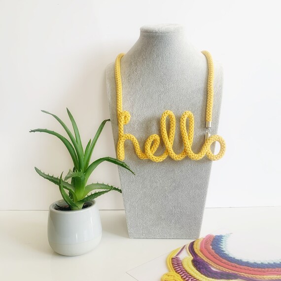 Custom Word Necklace • Cotton Word Necklaces • Personalised Gift • Eco Friendly necklace • Gift for Her • Hello Necklace • Smile Necklace