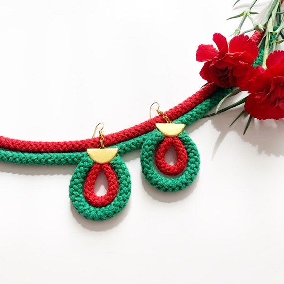 Teardrop shaped colorful cotton earrings | Non-allergenic Ecofriendly Cotton Earrings | Colorful Cotton Earrings | Gifts for vegan friend