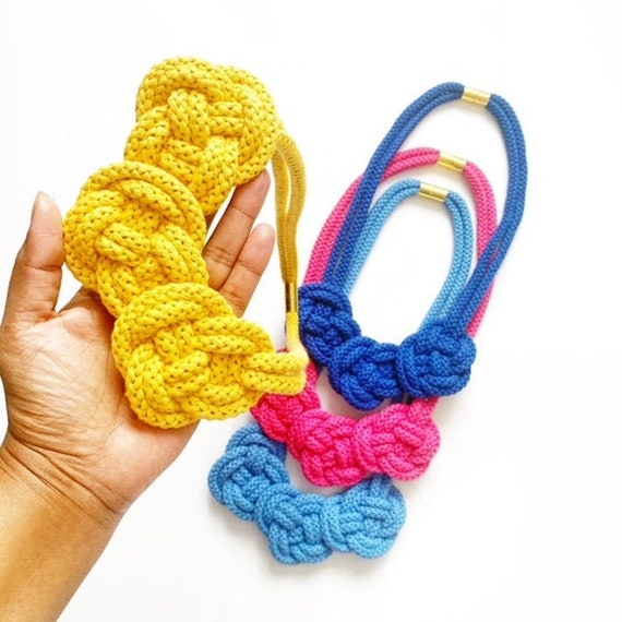 Rope Necklace Chunky Statement Handmade Jewelry Knotted Cotton Ecological Large Color Choices