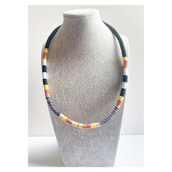 Glamour Necklace for women, One of a Kind rope jewelry, handmade jewelry, Green with stripes for her, gift ideas for her, summer necklace
