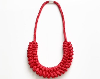 Red Knotted Statement Cotton Necklace - Boho Style Jewelry w/ Super Soft Organic Cotton in Various Colors | Christmas Accessory Gift Ideas