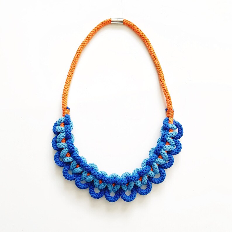 Knotted statement necklace Blue necklace Gift for Sisters Big Bold Necklace for Girls Gifts for Colleagues Statement Necklace Blue image 4