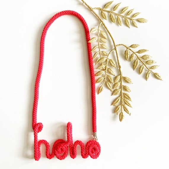 Santa Themed Red Cotton Rope necklace, Hoho word Cotton Rope Necklace, Christmas gift idea for girlfriends, Christmas Themed Jewelry gifts