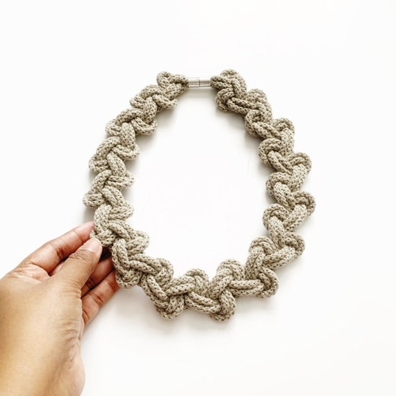 Black, Grey and Vanilla Cotton Rope Necklaces, Lily Necklace, Cotton Sustainable Necklace, Vanilla Necklace, Neutral Coloured Necklaces