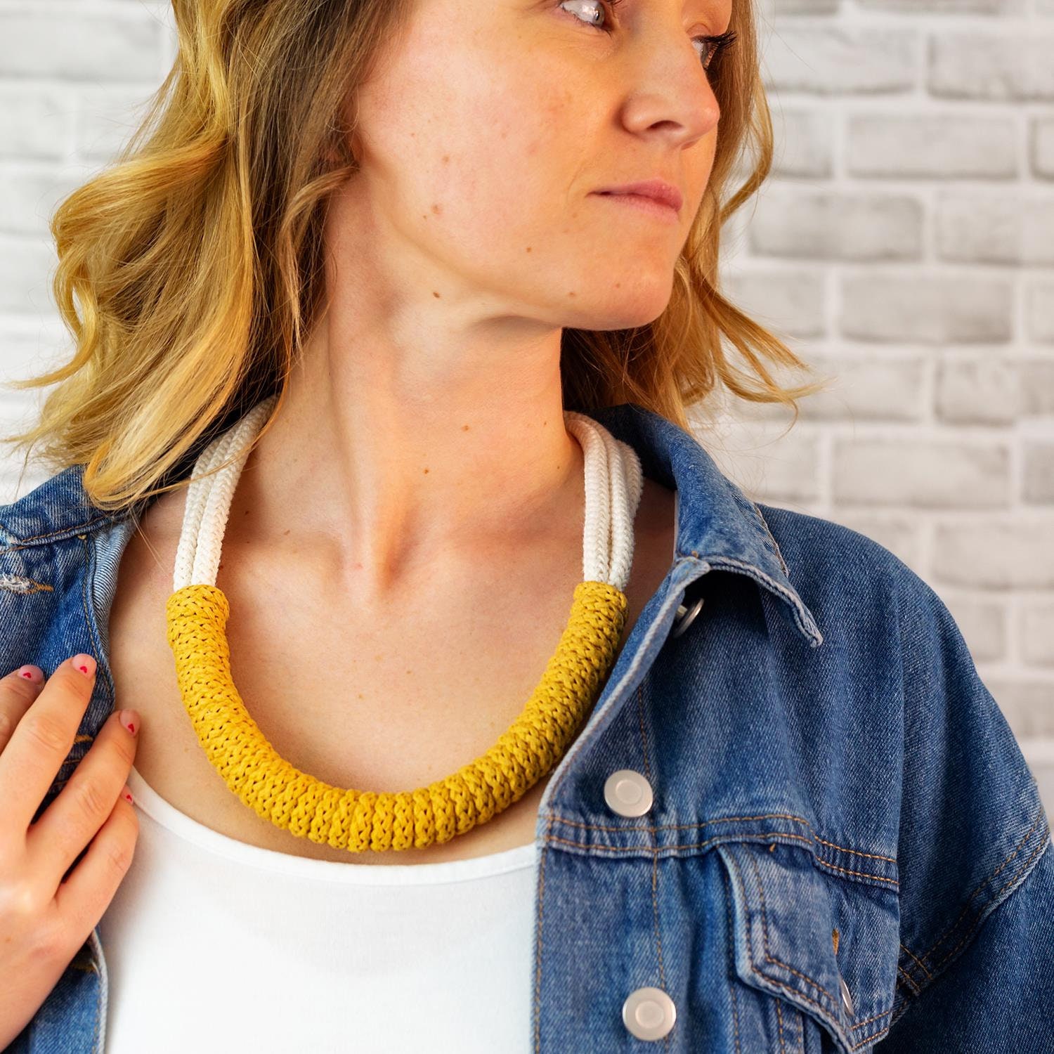 Mustard Crochet Necklace Chunky Statement Handmade Jewelry Cotton Rope  Collar Ecological Large Color Choices Gifts for New Mums in UK - Etsy