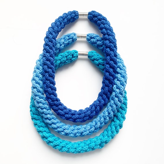 Blue Woven chokers made with soft cotton rope to create statement necklaces, 27 colour choices in necklaces for women, gift ideas for women