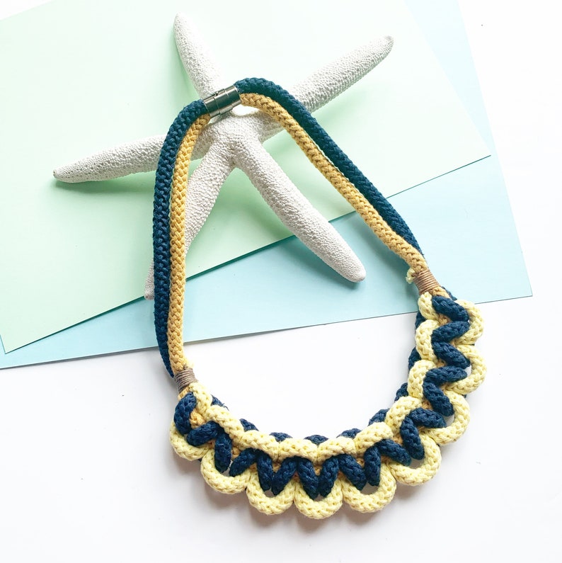 Knotted statement necklace Blue necklace Gift for Sisters Big Bold Necklace for Girls Gifts for Colleagues Statement Necklace Blue image 3