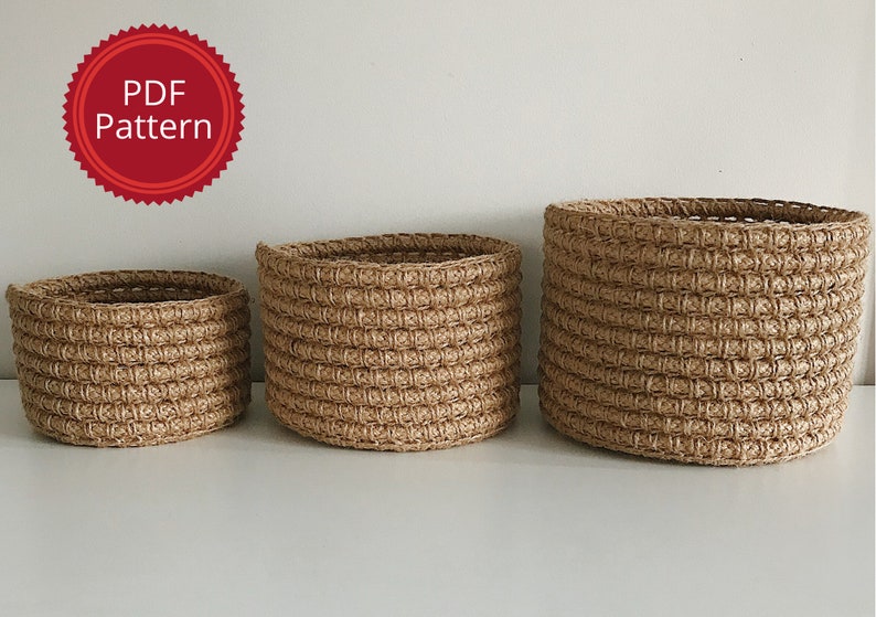 Jute crochet basket pattern Easy tutorial 3 size in 1 Etsy