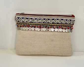 Beaded and Lined Clutch, Boho Jewel Clutch, Jewel Clutch, Vegan Clutch, , Bead Bag,  Bohemian Purse, Evening Clutch Bag, Embroidered Bag,