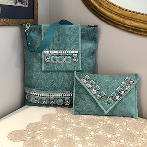 porté épaule Boho Chic en velours turquoise | Sac à main d'inspiration turque fait main | Cabas bohème à rabat avec détails en cuir et perles