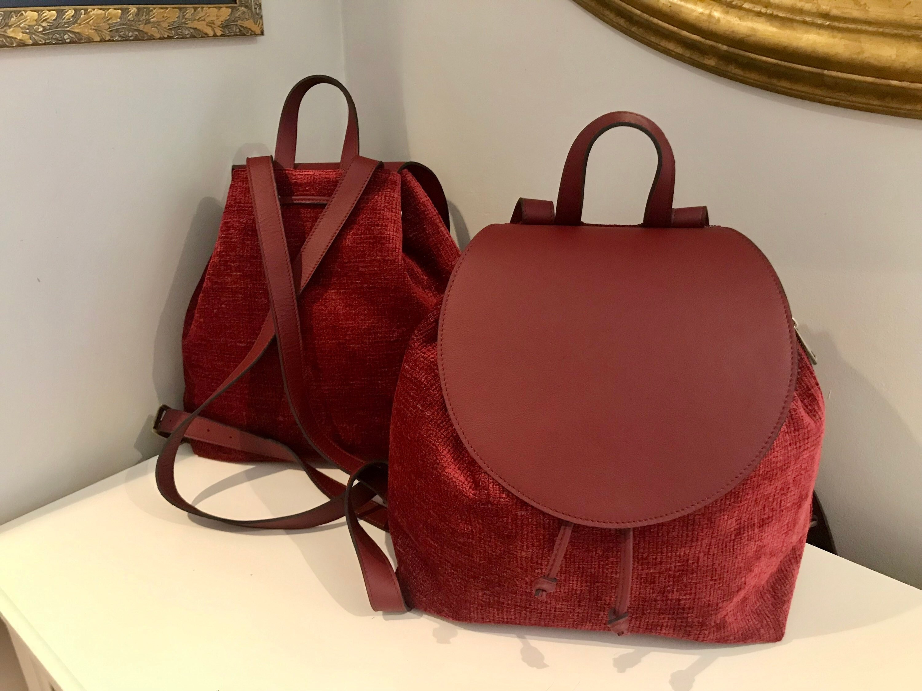 Burgundy velvet backpack online