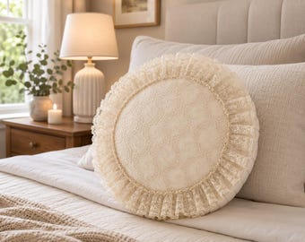 Chic Beige Round Tulle pillow, Farmhouse Decor Must-Have,Decorative pillow, Round decorative pillow, Stylish  tulle pillow, Shabby chic
