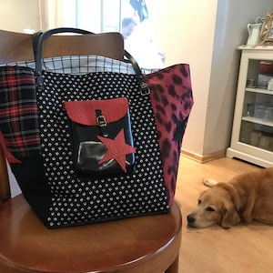 Handmade Canvas & Red Croc Tote | Boho Designer Bag | Large Leather Shoulder Bag | Leopard Print and Denim Handbag | Made in Turkey