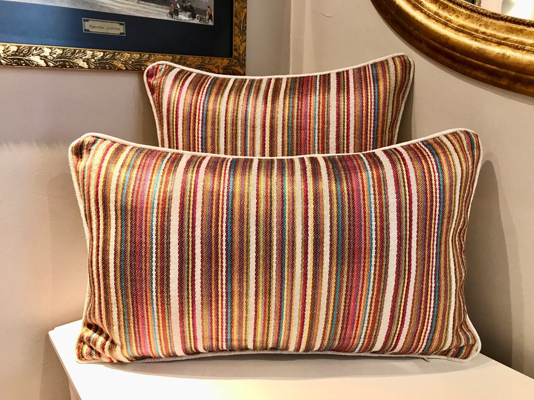 Multi Color Pillow COVER ONLY Stripe Colorful Pillow Designer Bohemian