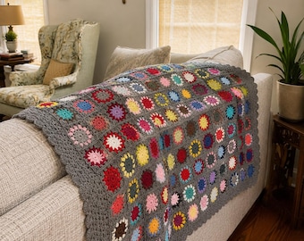 Colorful Afghan Crochet Blanket | Handmade Granny Square Throw | Cozy Bedspread Gift