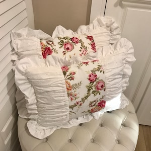 Shabby Chic Ruffled Pillow Sham | Vintage Style 12x20 or 16x24 Case | Romantic Cotton & Linen Cover